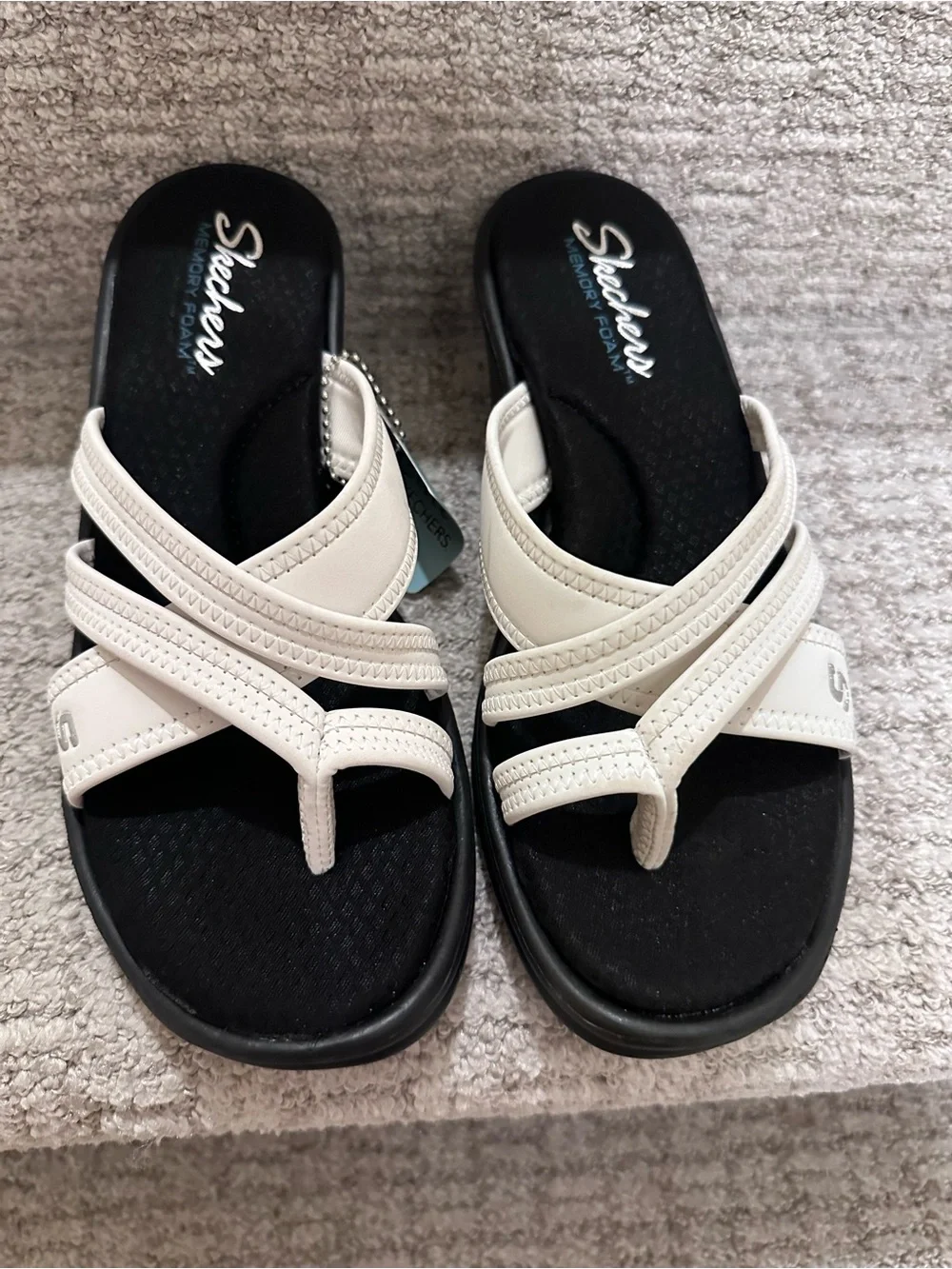 Skechers Women's White Crisscross Slide Sandals